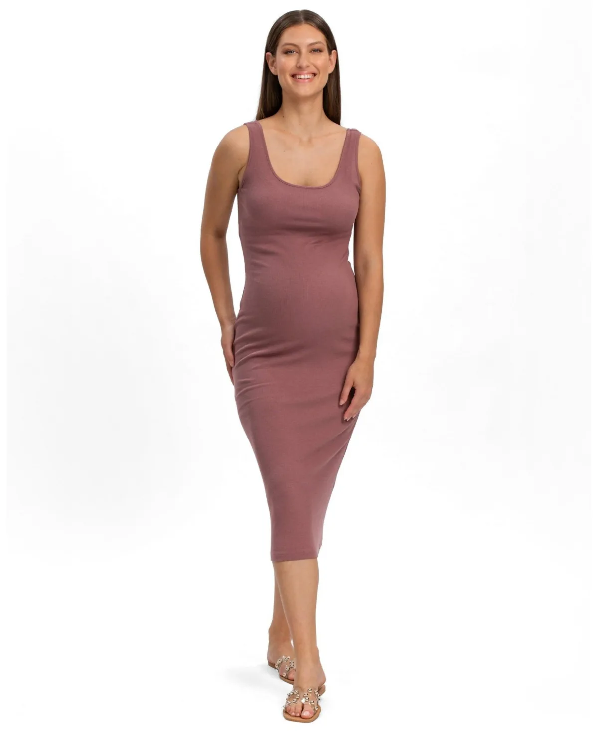 Ibiza Square-Neckline Midi Ribbed Tank Dress