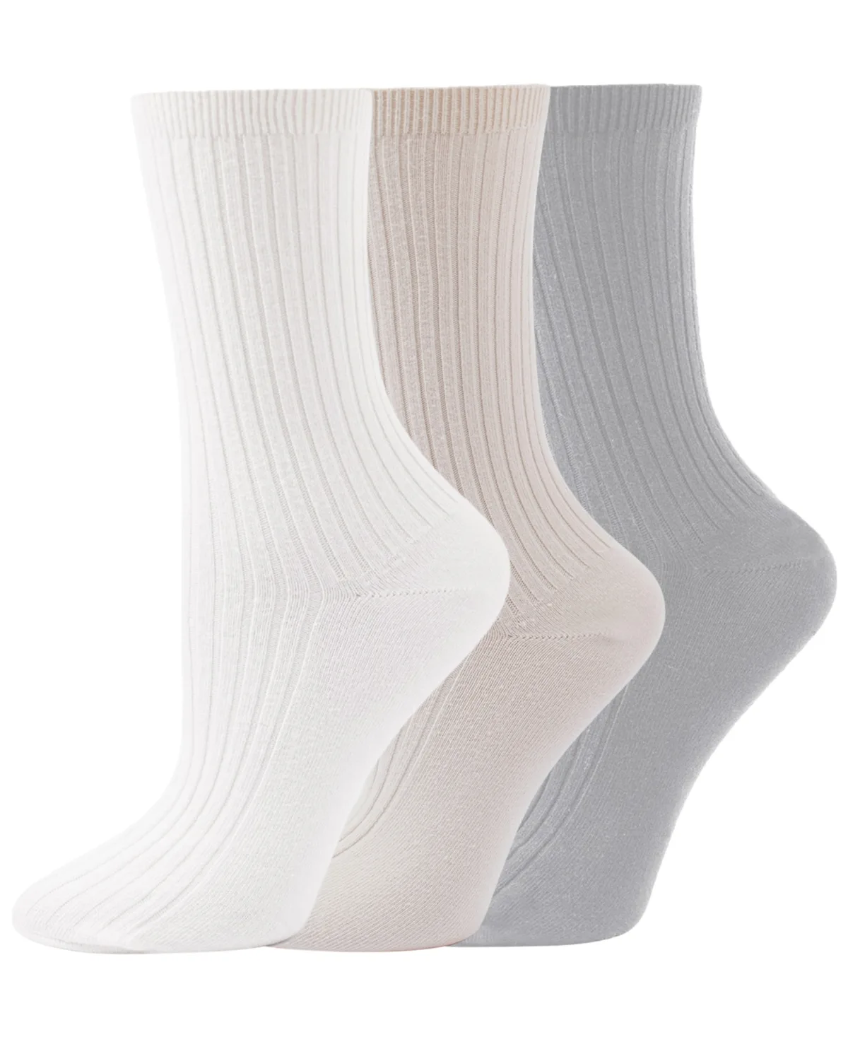Cotton-Blend Rib Crew Reinforced Heel and Toe Crew Socks 3-Pair by HUE