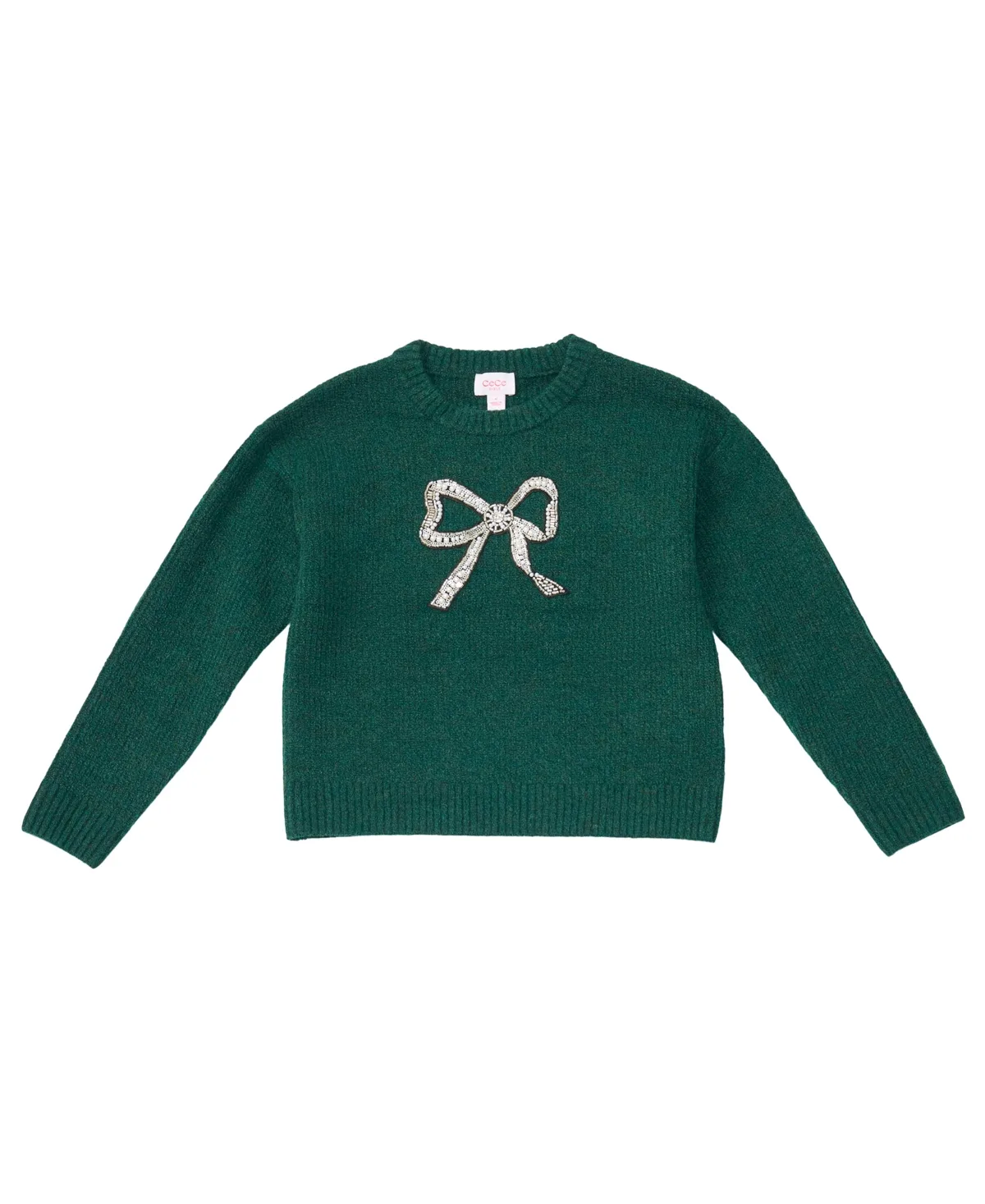 Embroidered-Bow Crewneck Long-Sleeve Sweater by CeCe