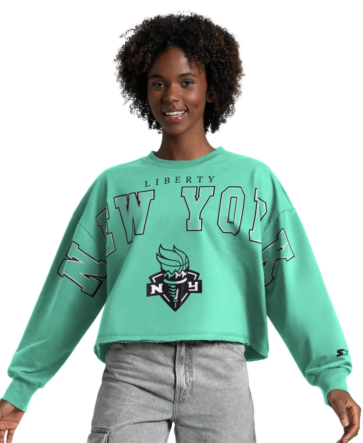 New York Liberty Oversized Cropped Crewneck Sweatshirt by Starter