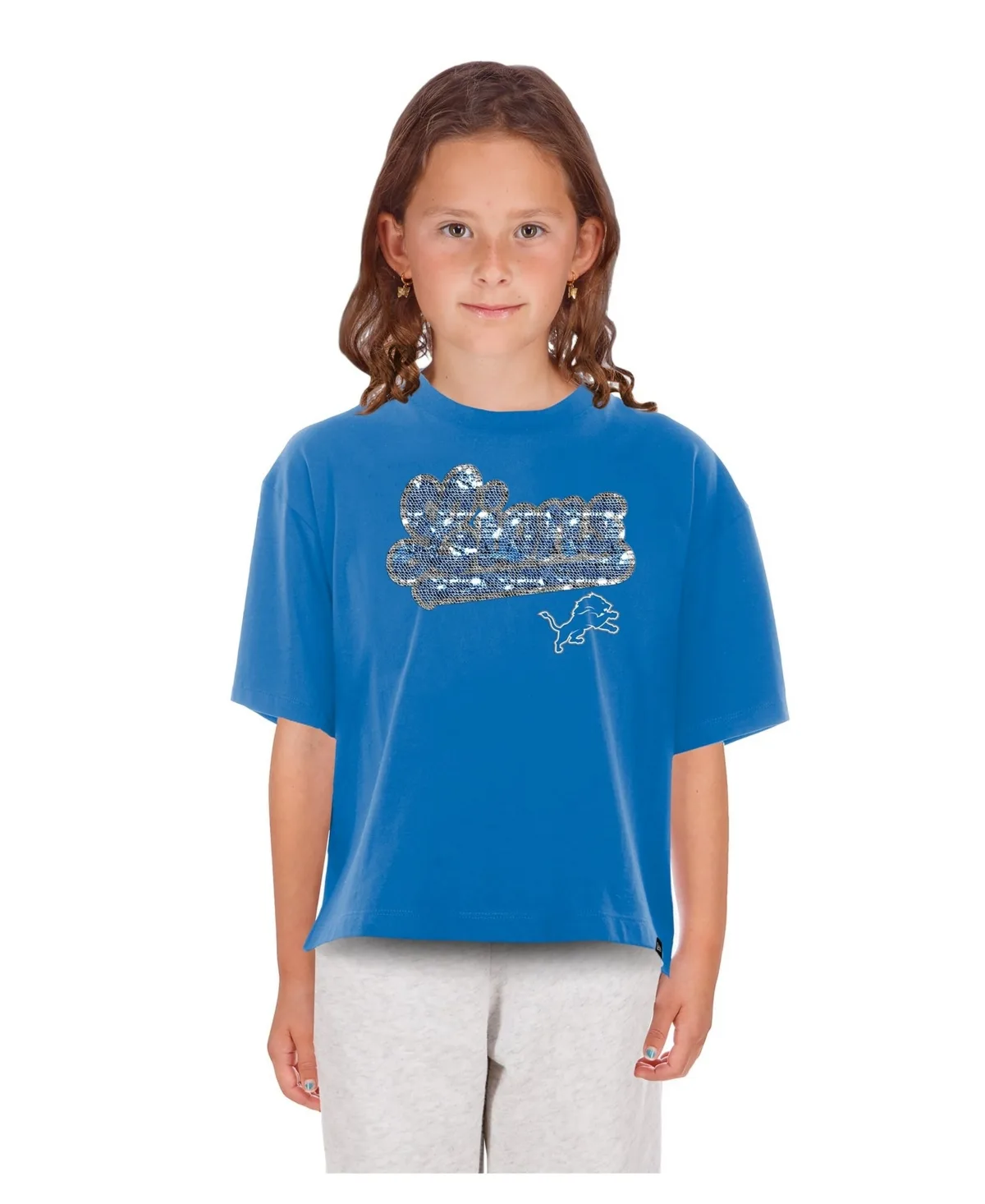 Detroit Lions Flip Sequin Boxy T-Shirt by New Era