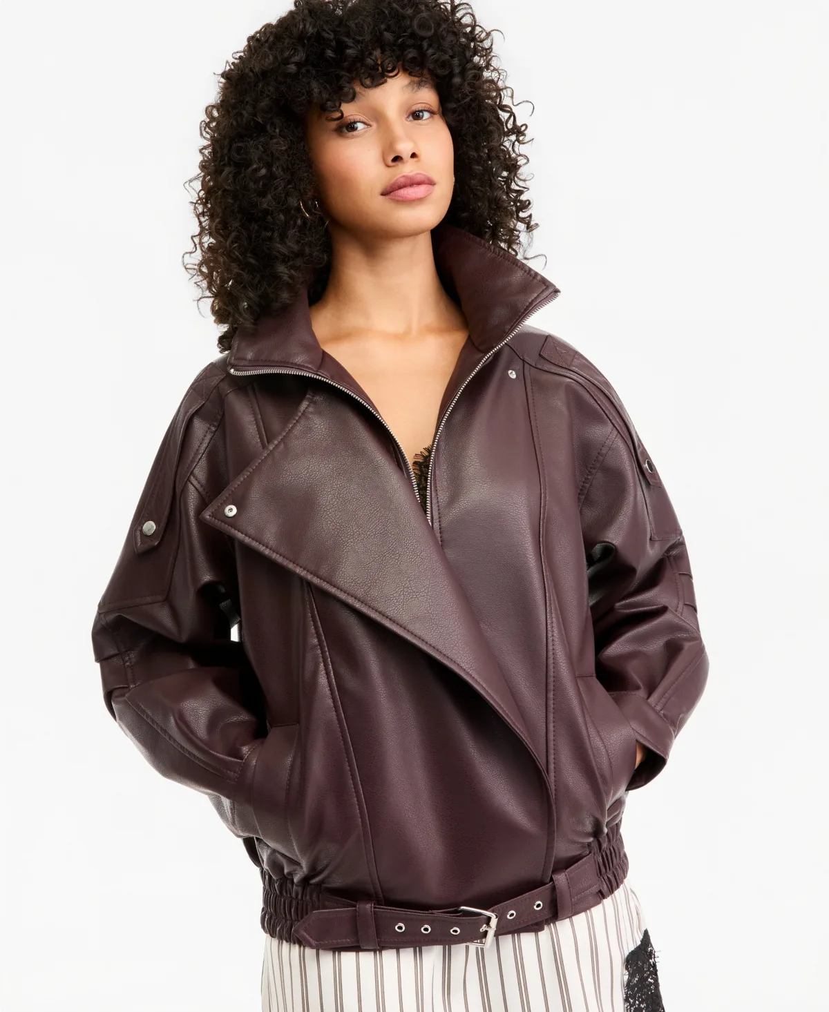 Faux-Leather Zip-Front Bomber Jacket by Bar III