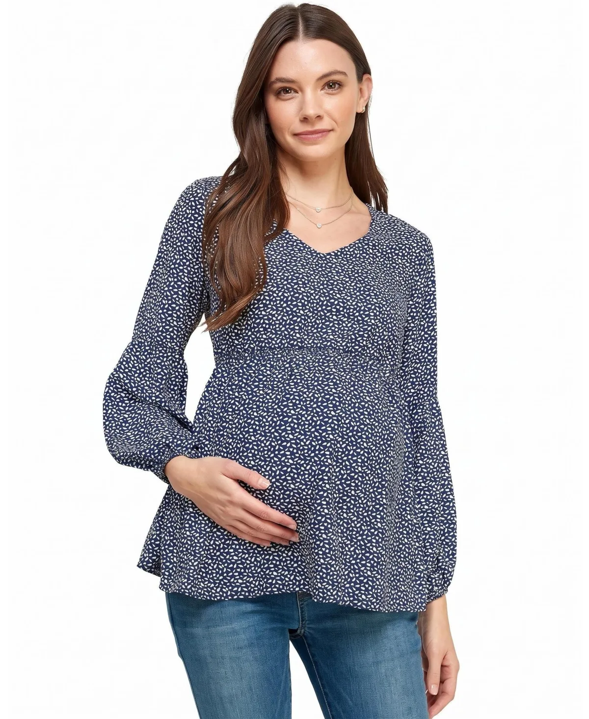 Bishop-Sleeve Empire-Waist V-Neck Top by Hello Miz