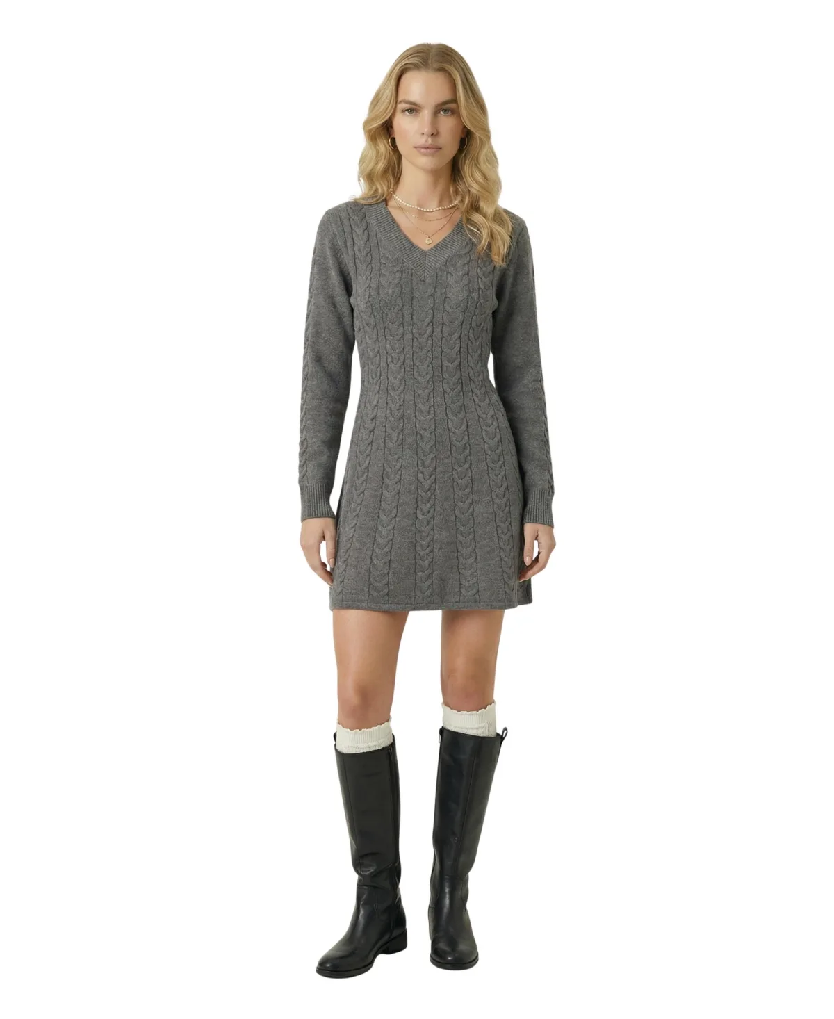 Cable-Knit Mini Sweater Dress by Modenaire