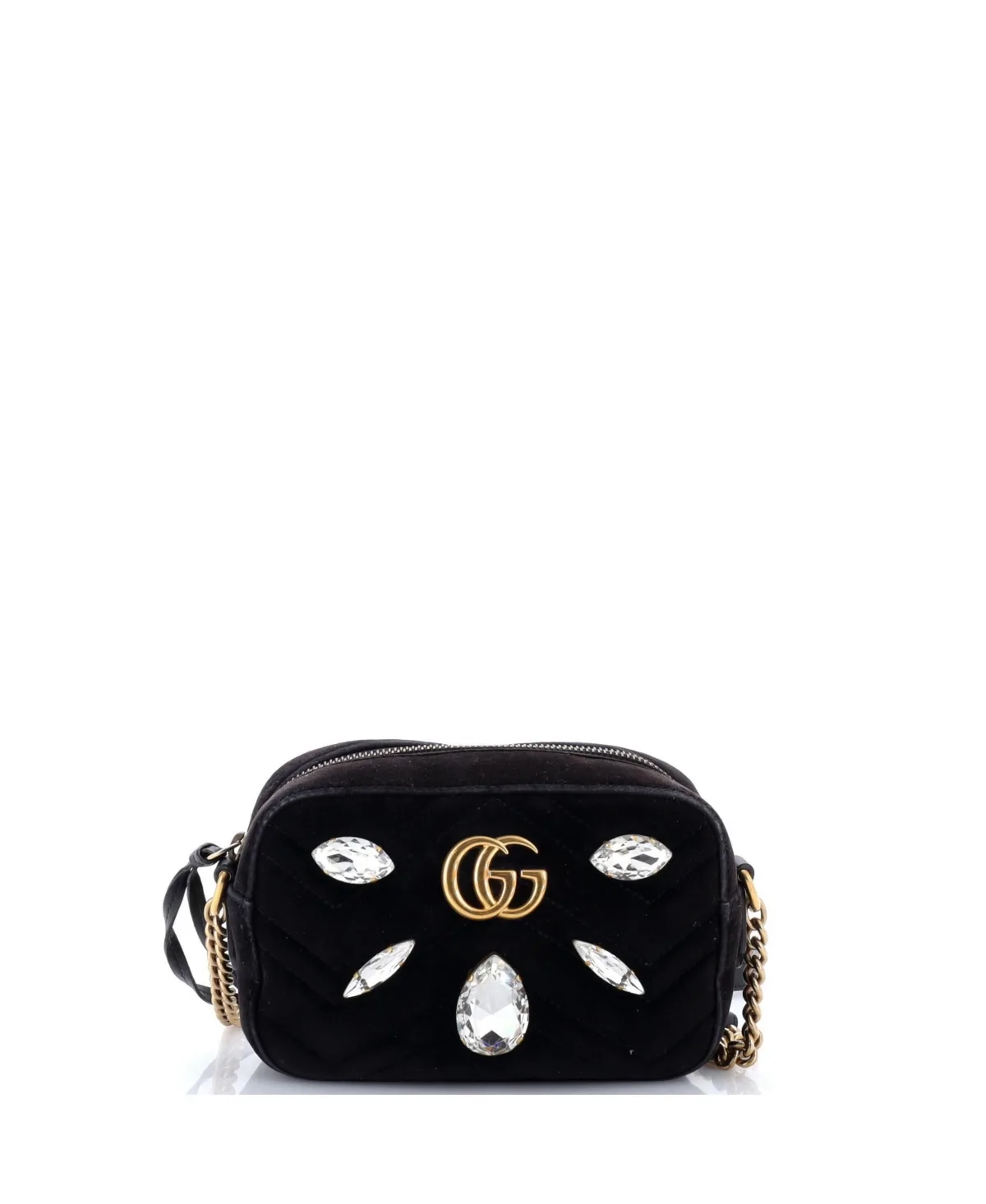 Pre-Owned Gucci Mini Gg Marmont Shoulder Bag Crystal Embellished Matelasse Velvet by Gucci