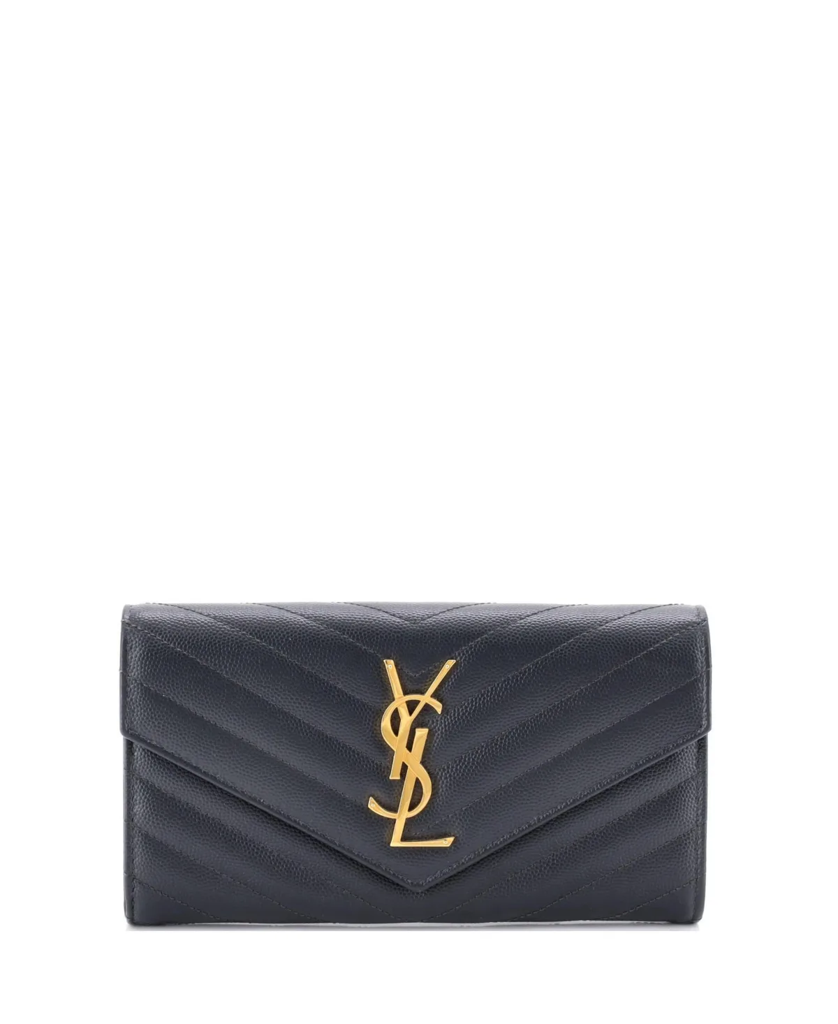 Pre-Owned Saint Laurent Large Classic Monogram Flap Matelasse Chevron Leather Wallet, 7.5W x 4H x 1D
