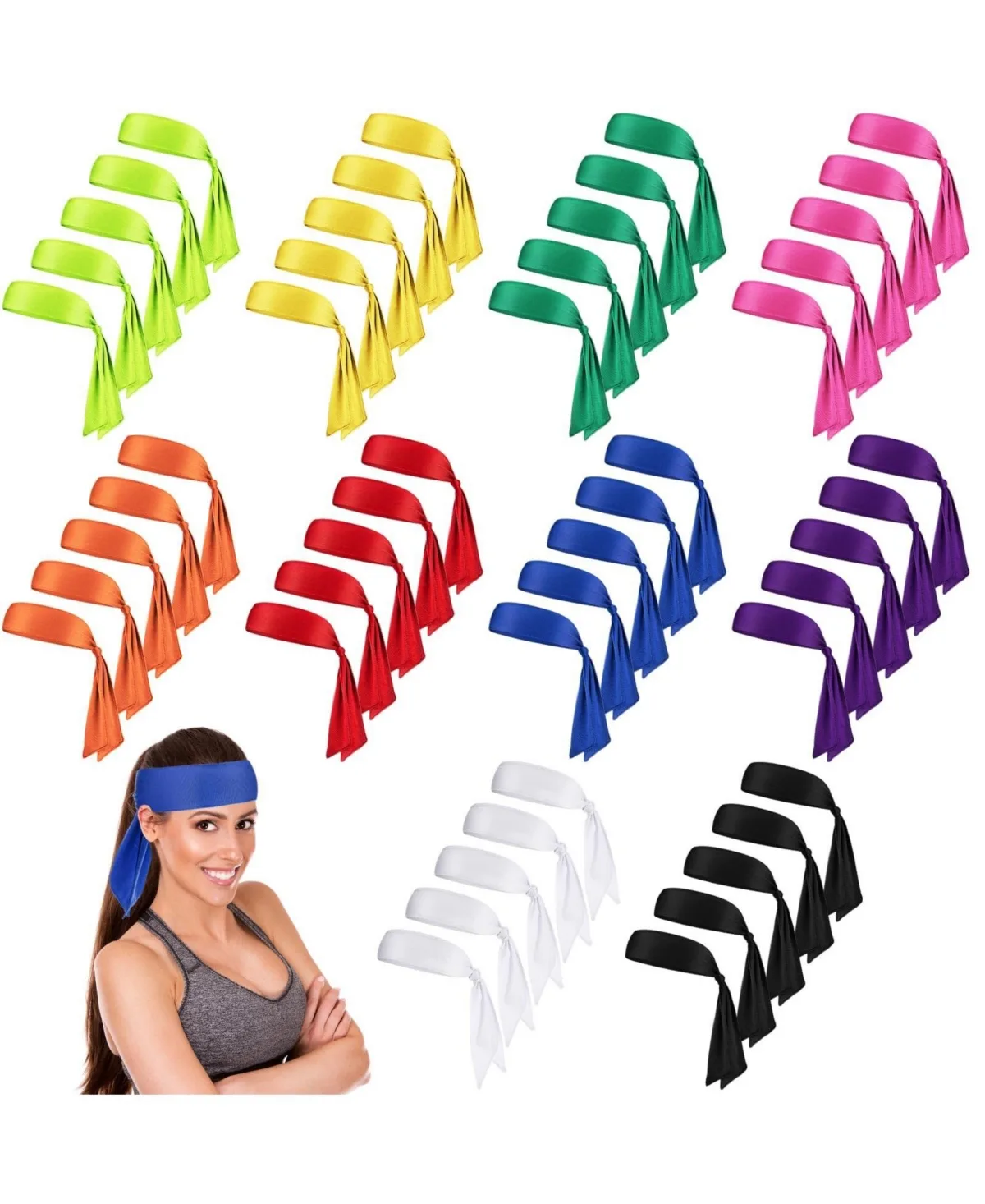 50 Pack Tie Headbands Moisture Wicking Athletic Sports Bands for Workout Running Basketball Tennis by Furlihong