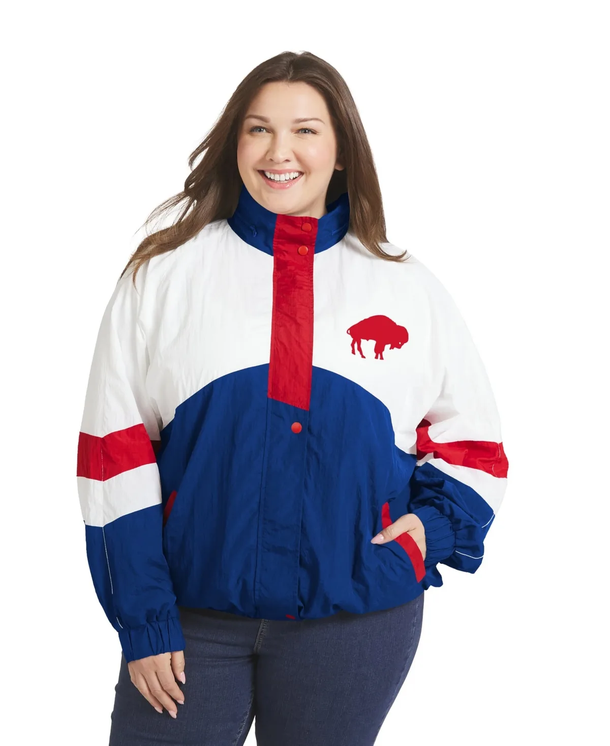 Buffalo Bills Throwback Hooded Crinkle Windbreaker Jacket by Wear by Erin Andrews