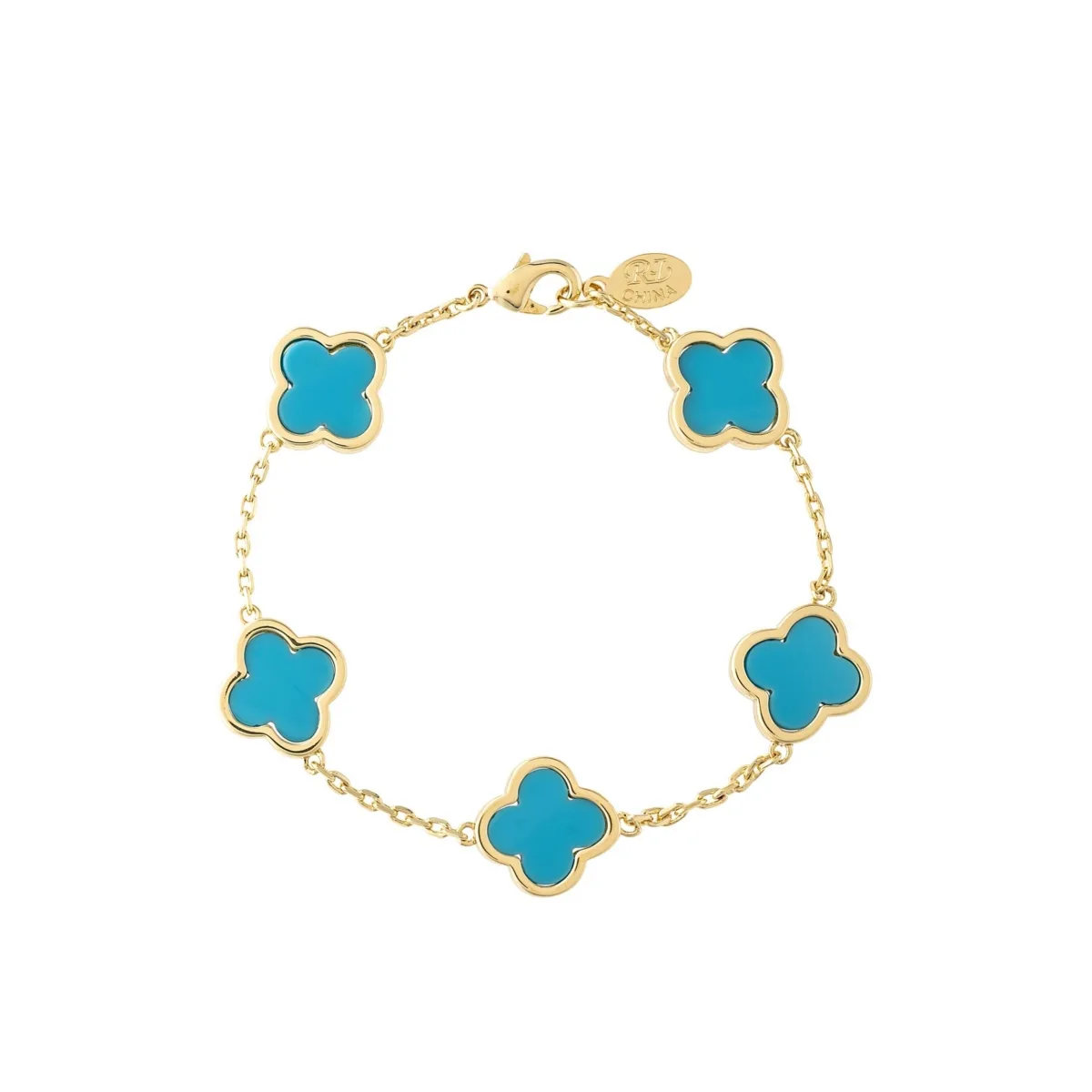 18K Gold Plated Turquoise Flower Station Bracelet