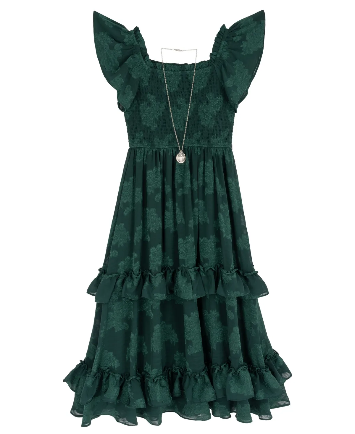 Smocked Tiered Flutter-Sleeve Dress by Rare Editions