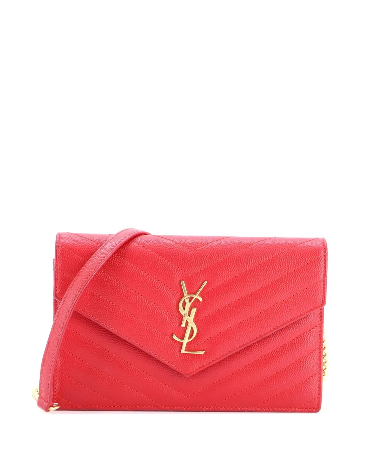 Pre-Owned Saint Laurent Small Classic Monogram Wallet on Chain Matelasse Chevron Leather