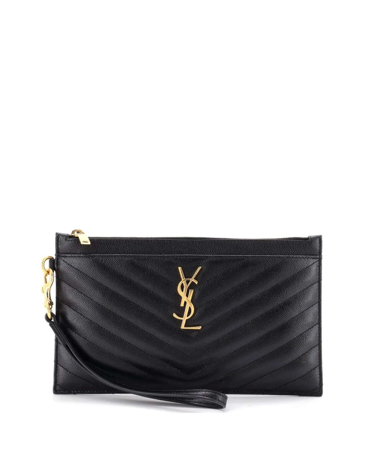 Pre-Owned Saint Laurent Large Classic Monogram Chevron Wristlet Pouch by Saint Laurent