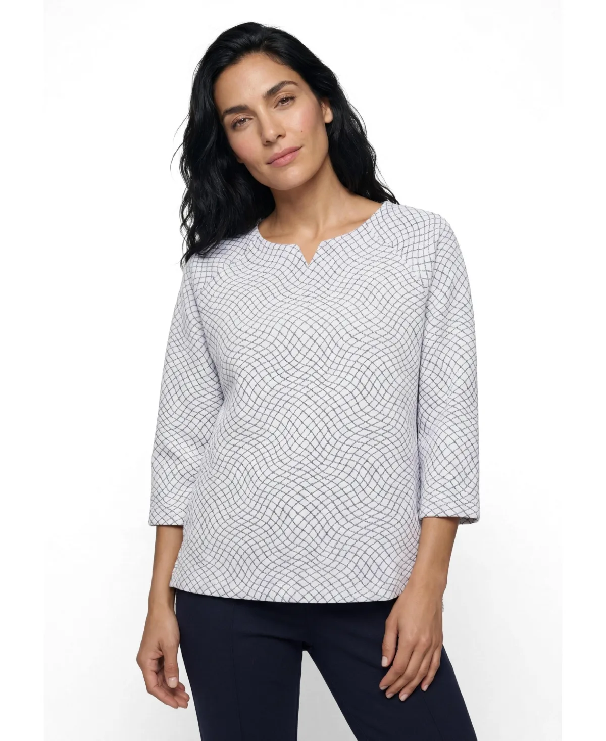 Relaxed-Fit 3/4 Raglan Sleeves Jacquard Top by Olsen