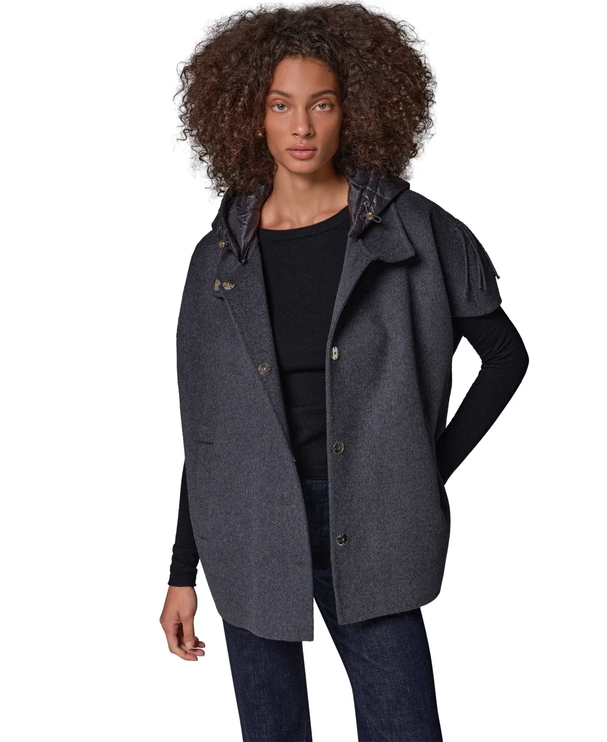 Short Double-Face Detachable Hood Cape Coat by Donna Karan Weekend