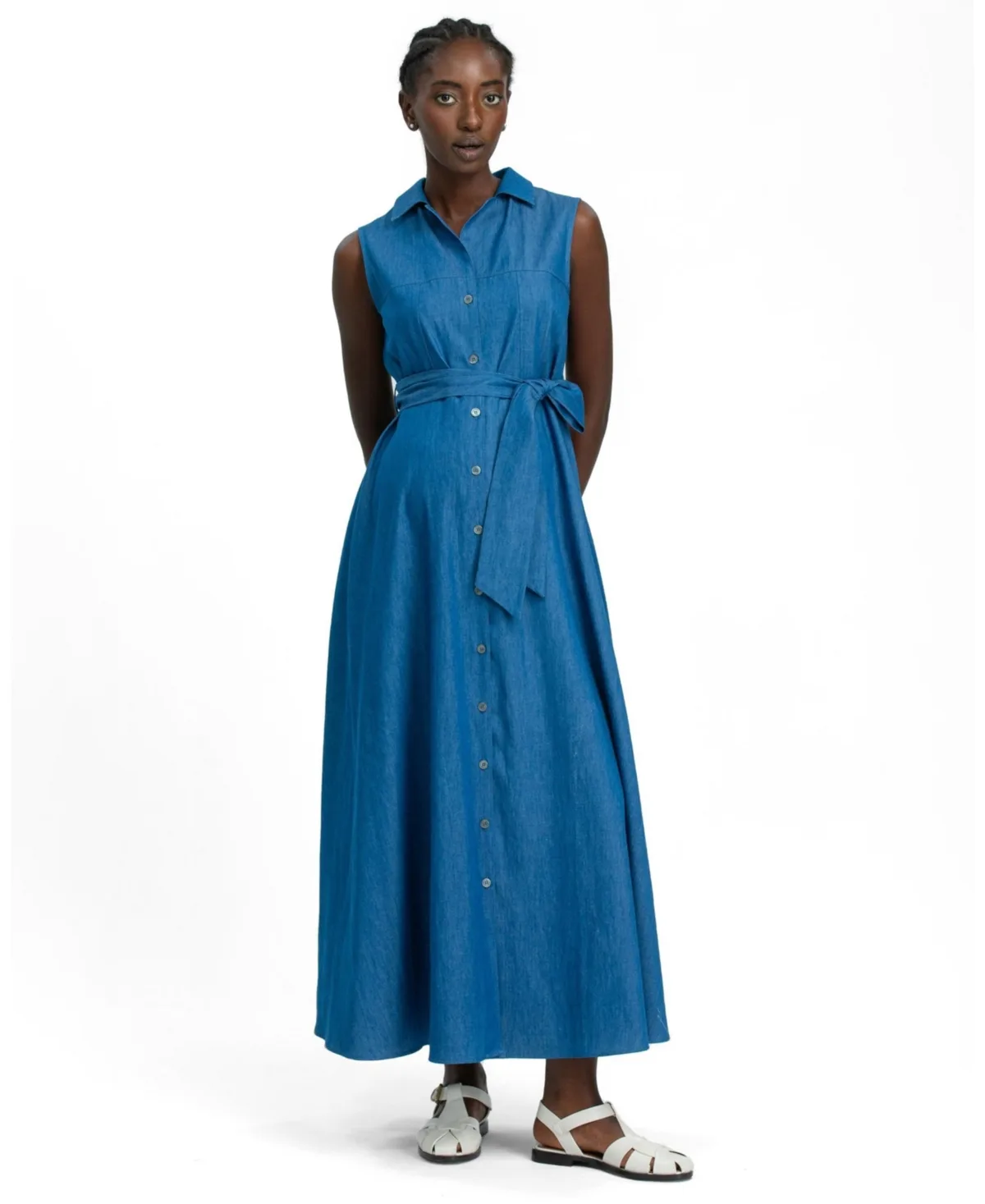 Maternity Alba Sleeveless Denim Maxi Shirt Dress by Pietro Brunelli Maternity