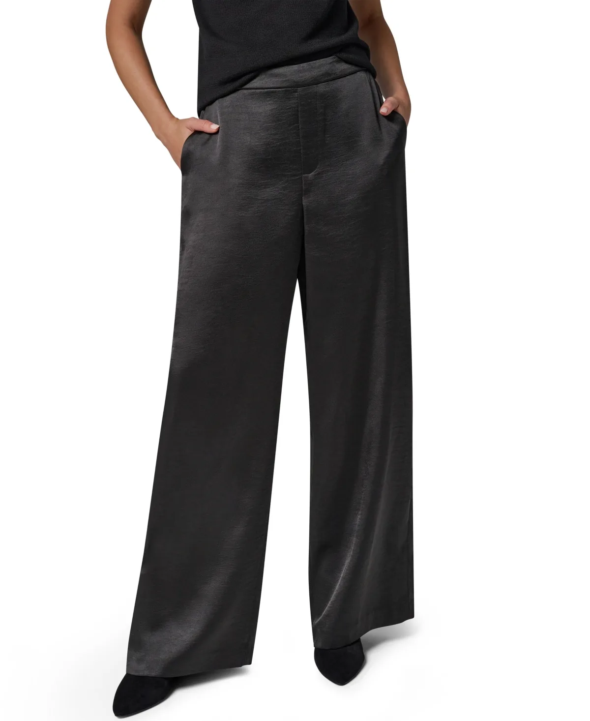 Wide-Leg Pull-On Satin Pants