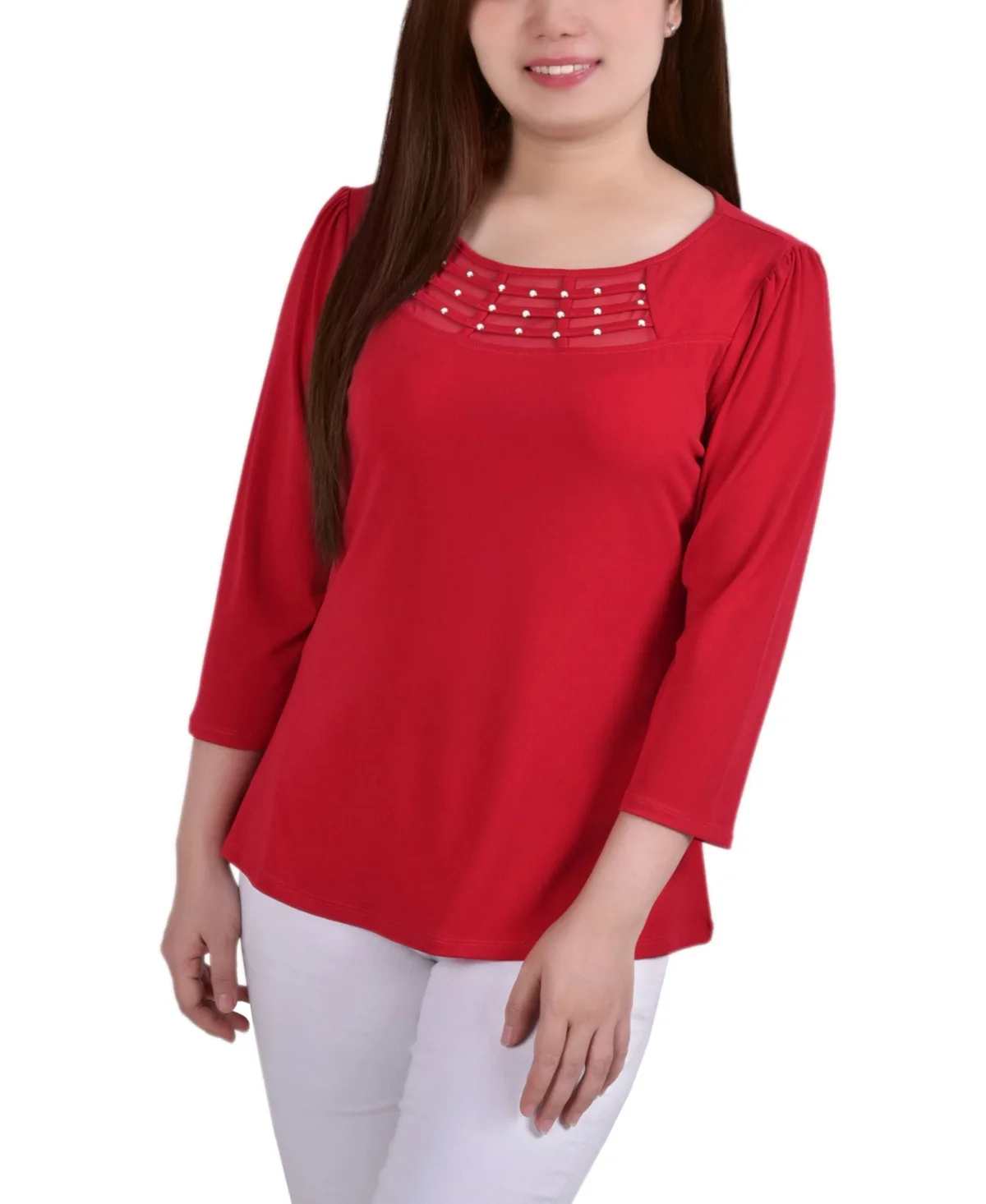 Crepe Knit Top with Strip Details by Ny Collection