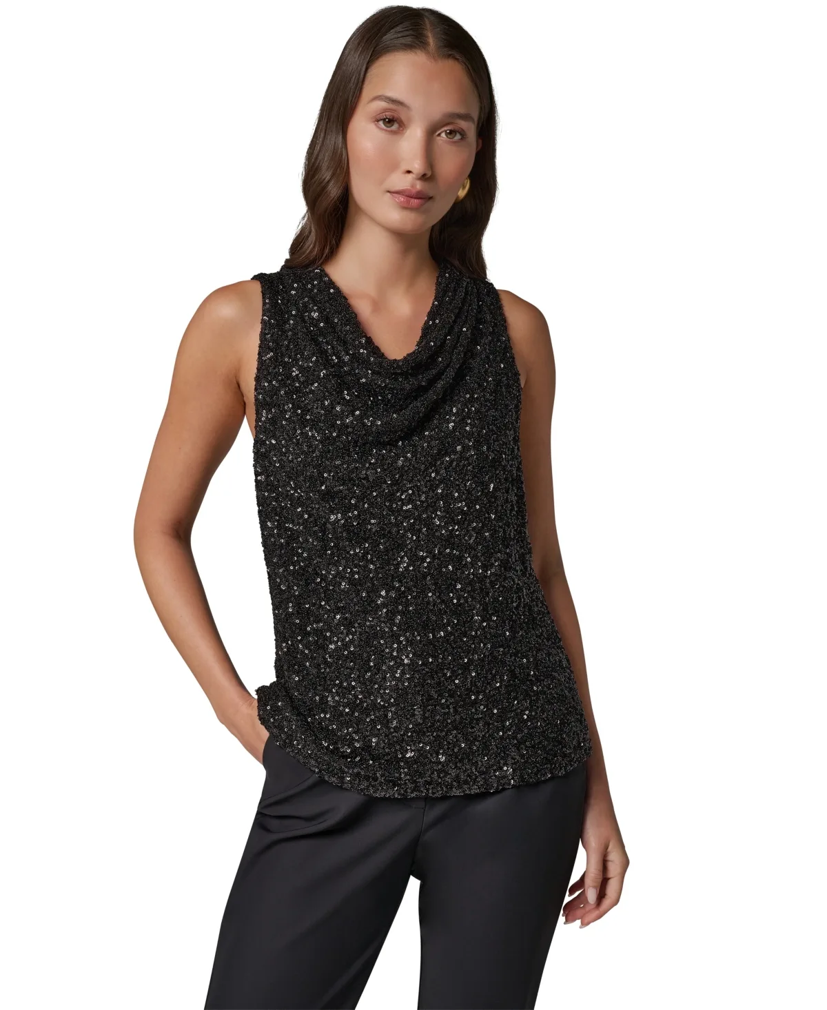 Sequin High Cowl Top by Donna Karan New York