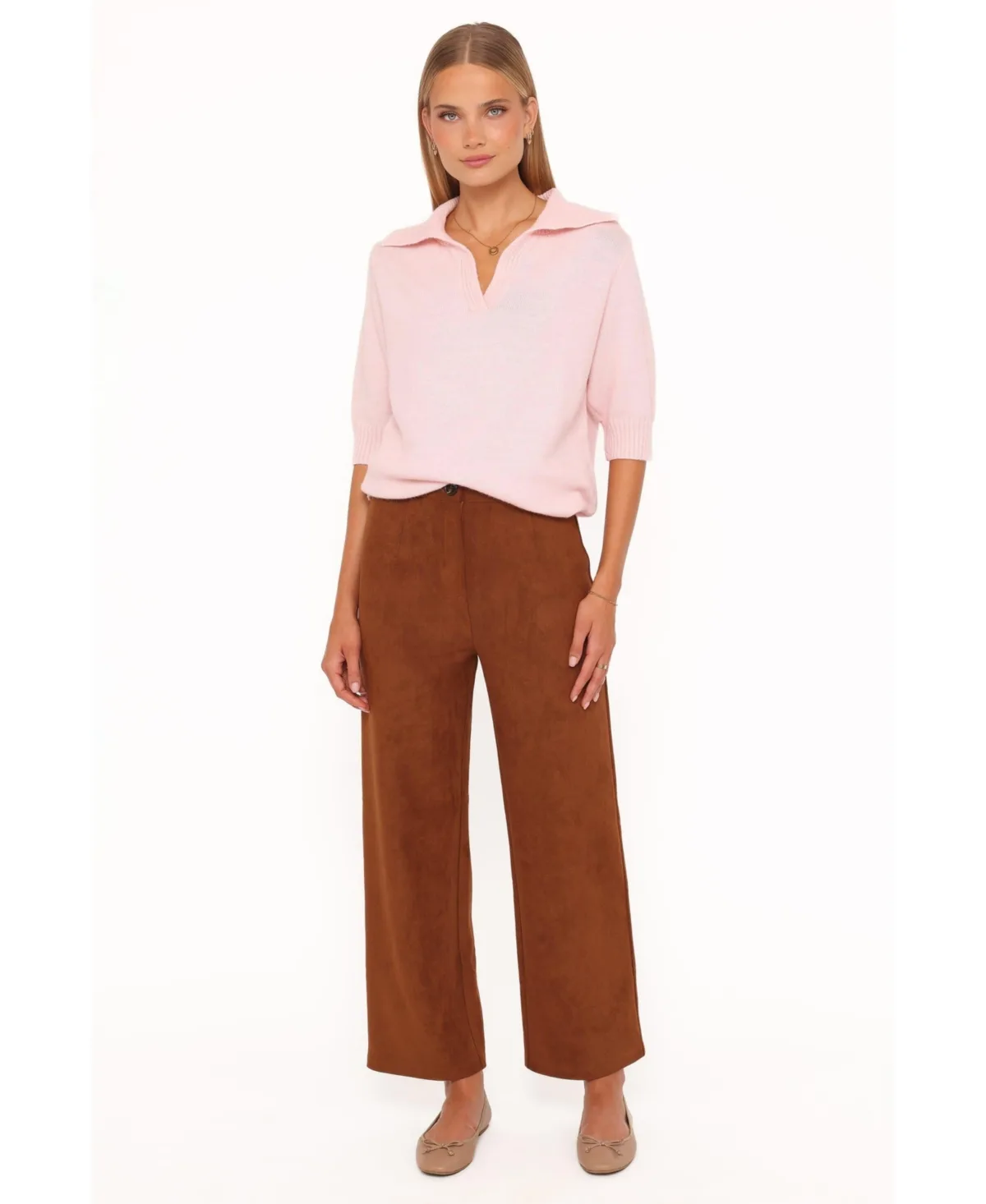 Bels Short-Sleeve V-Neck with Spread Collar Sweater by Petal and Pup