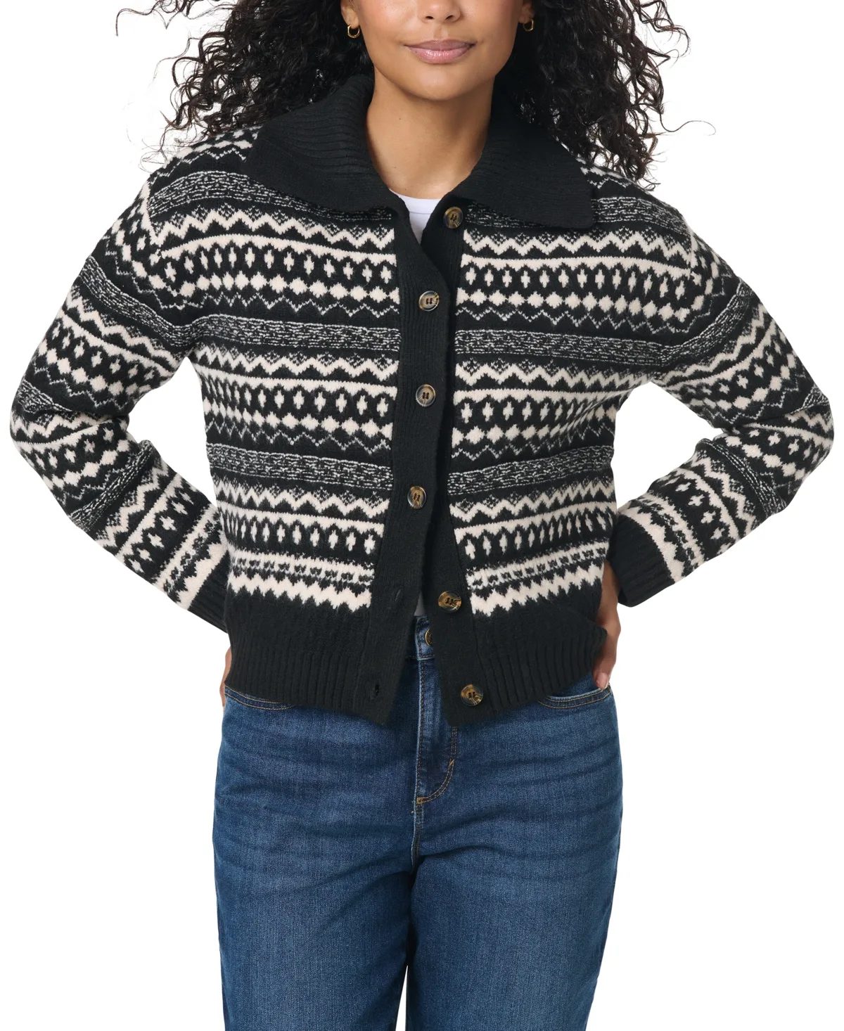 Cozette Fair Isle Long Sleeve Cardigan Sweater by Gloria Vanderbilt