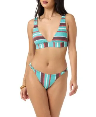 Getaway Triangle D Cup Up Stripe Bikini Top Striped High Cut Knotted Bikini Bottom