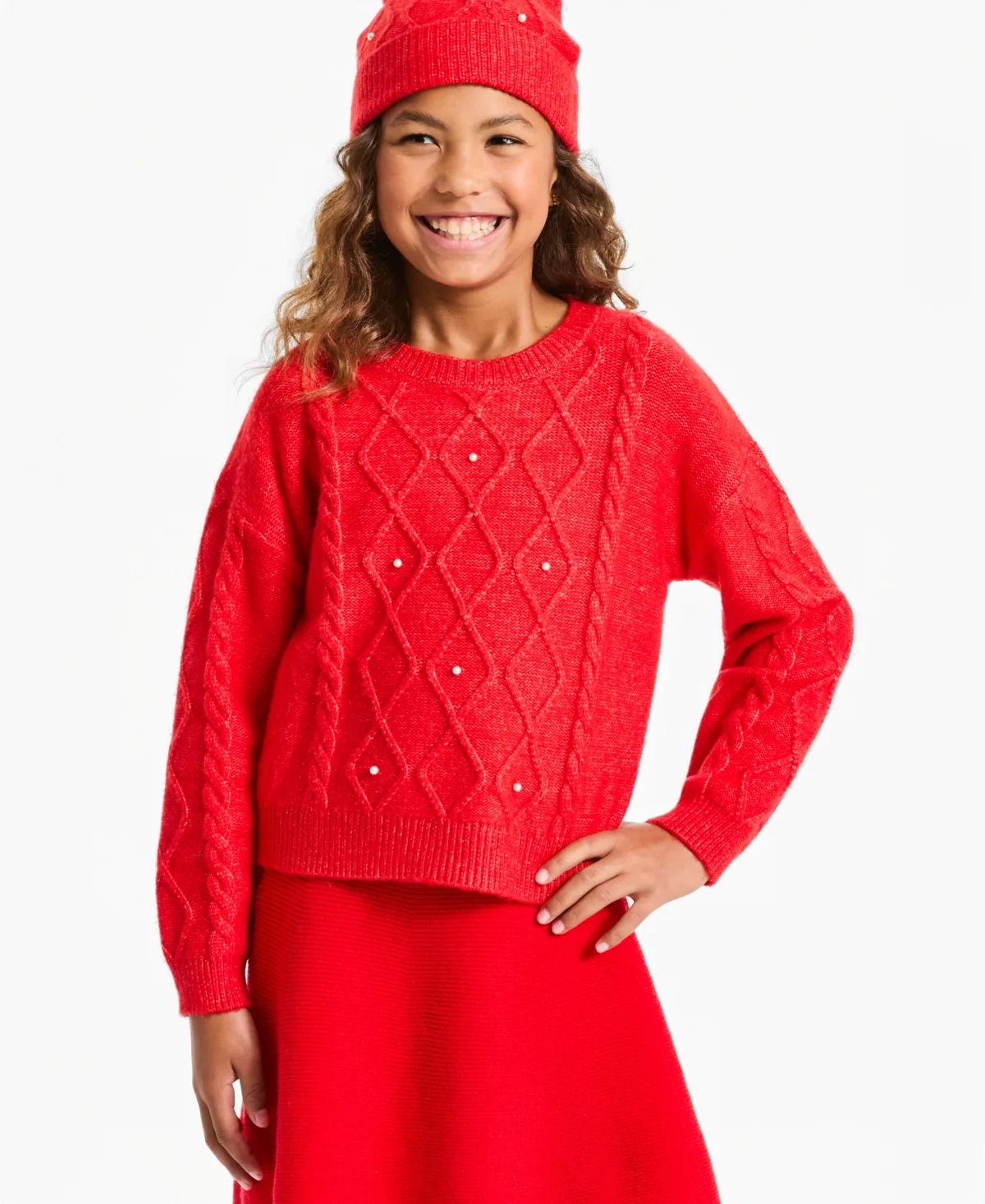 Cable-Knit Imitation Pearl-Detail Sweater by CeCe