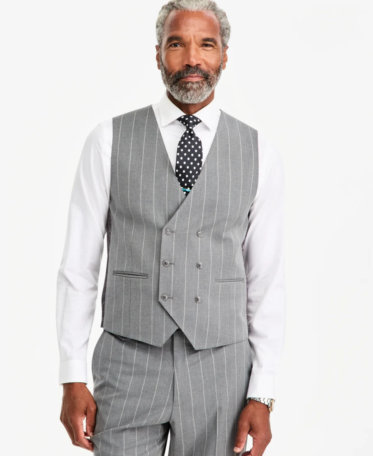 Classic-Fit Pinstripe Suit Separate Vest by Tayion Collection