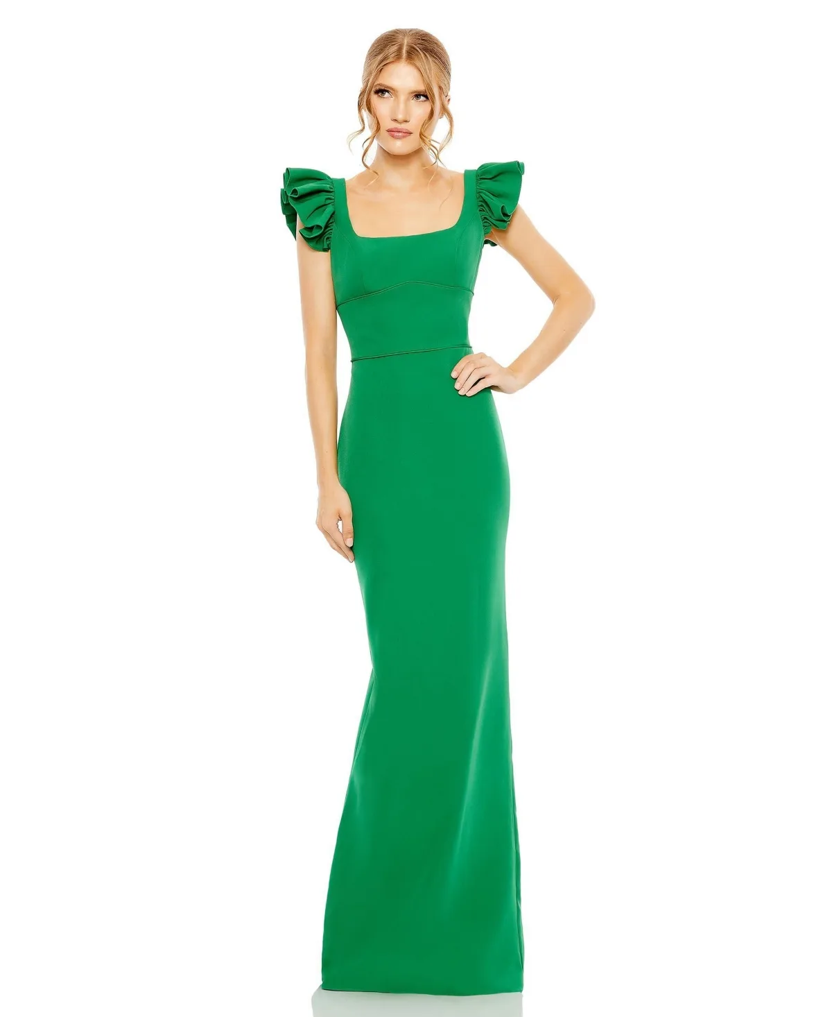 Mac Duggal Ruffle Cap Sleeve Open Back Column Gown by M.A.C.