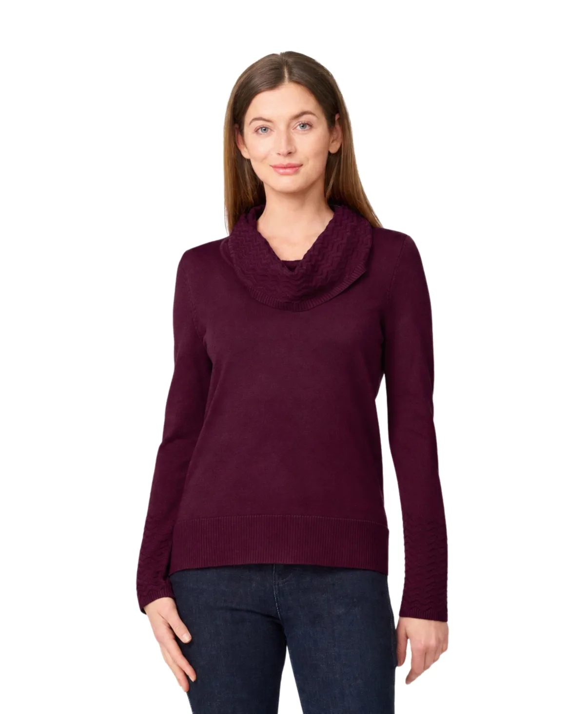Melissa Paige Chevron-Trimmed Cowl-Neck Sweater