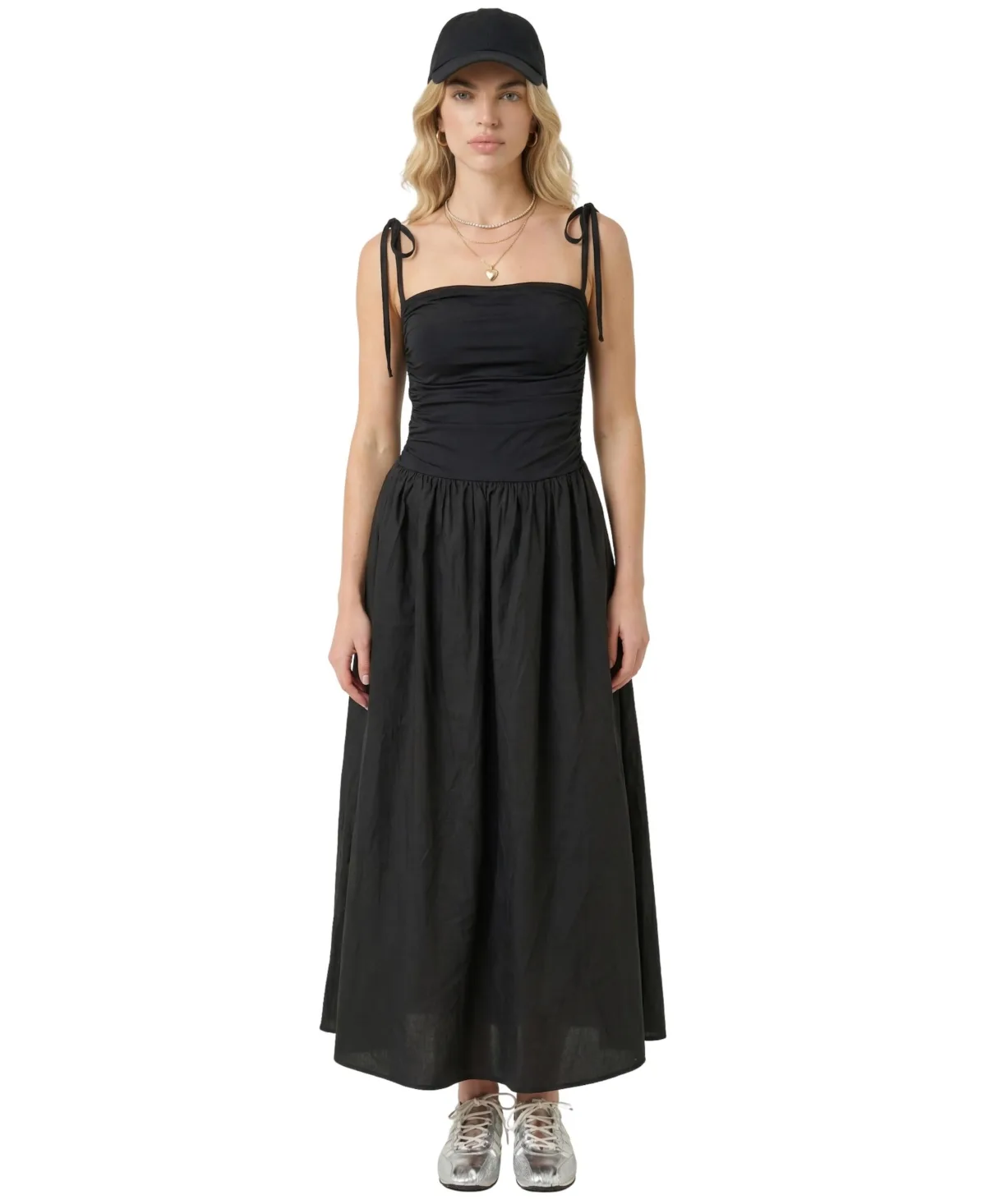 Ruched Bodice Tie-Strap Midi Dress by Modenaire