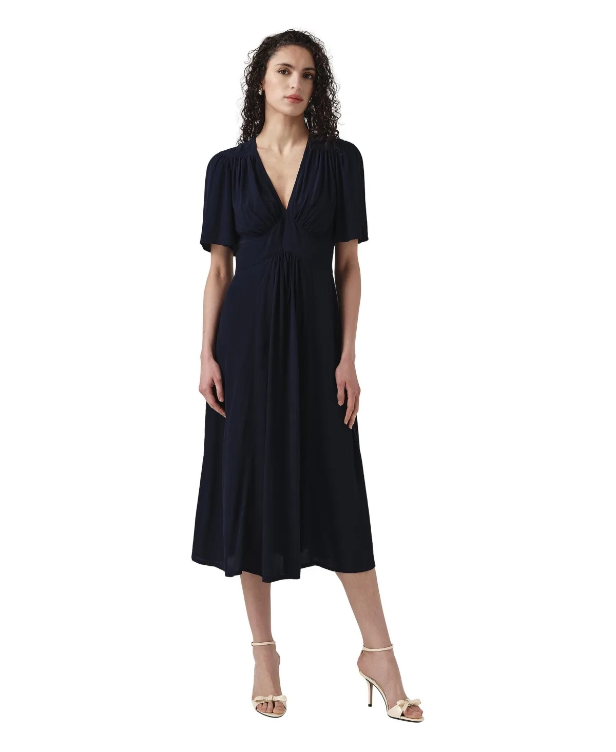 Rosalie Angel Sleeve Crepe Midi Dress by Ghost London