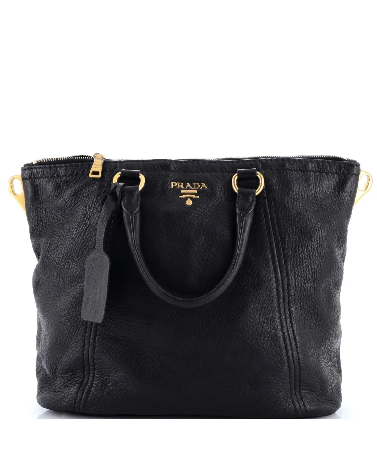 Pre-Owned Large Top Zip Convertible Tote Vitello Daino by Prada