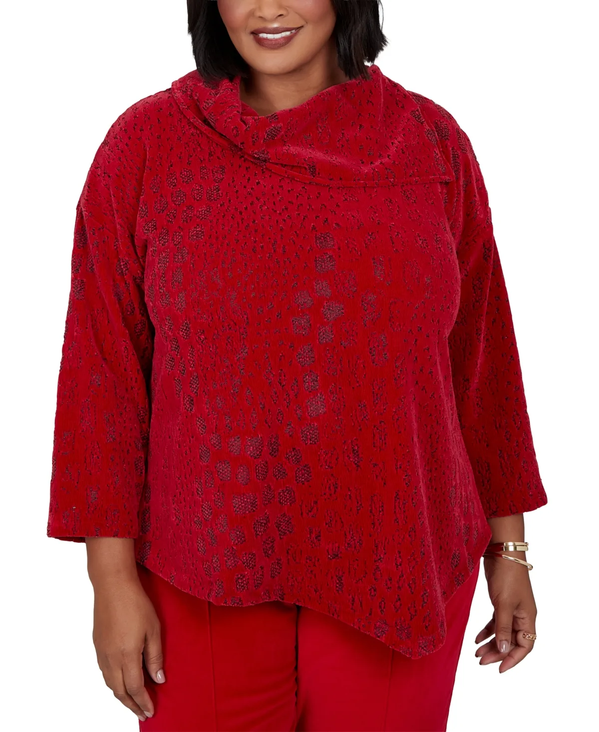 3/4-Sleeve Animal-Print Cowl-Neck Blouse by Ruby Rd