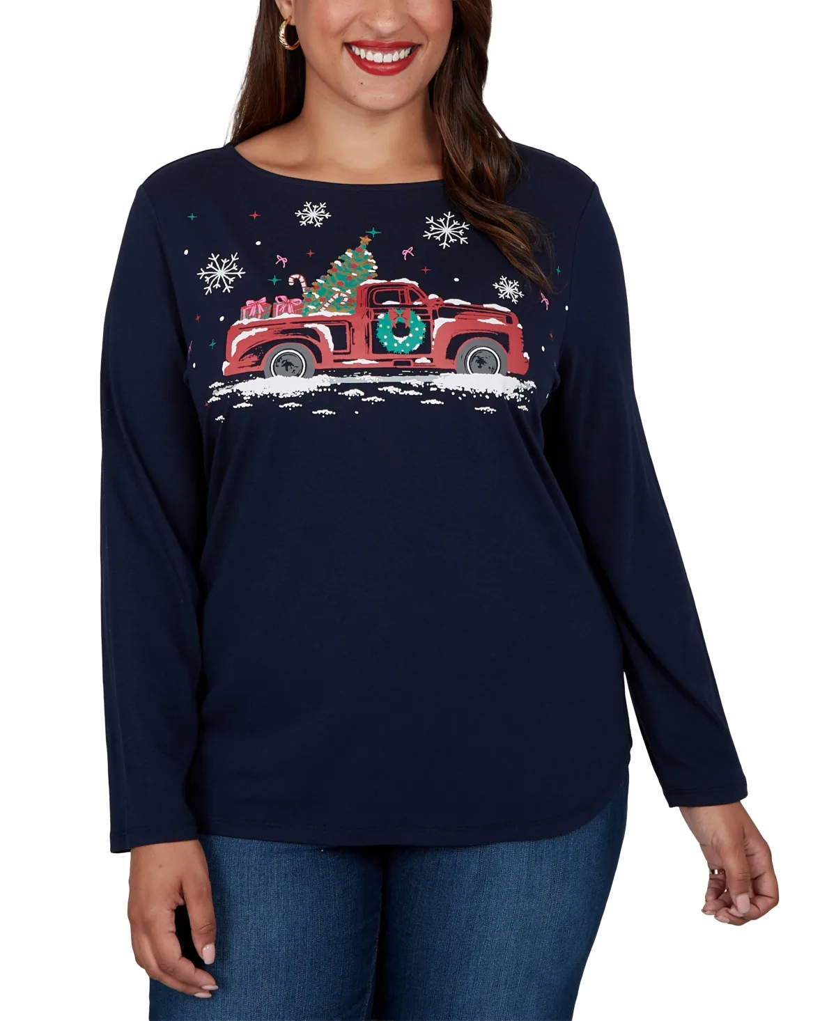 Truck Boat-Neck Graphic Long-Sleeve T-Shirt