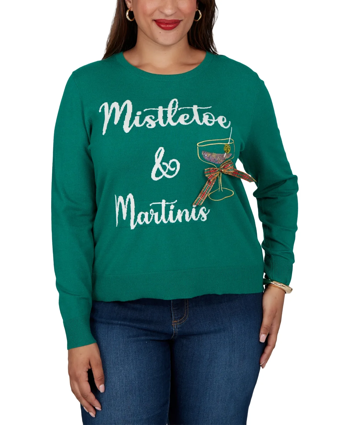Mistletoe Holiday Long-Sleeve Crewneck Sweater by Ruby Rd