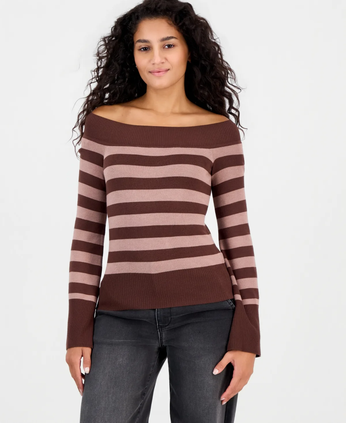 Off-the-Shoulder Bell-Sleeve Sweater by Pink Rose