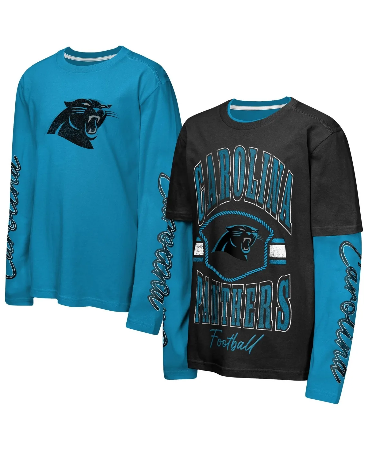 Carolina Panthers Motion Distressed Long-Sleeve and Short-Sleeve T-Shirt, 2-Piece Set by Outerstuff