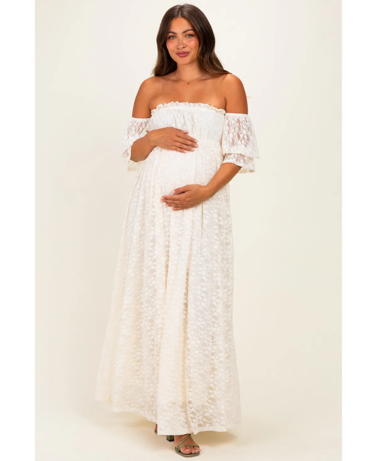 Lace Off Shoulder Maxi Dress by PinkBlush