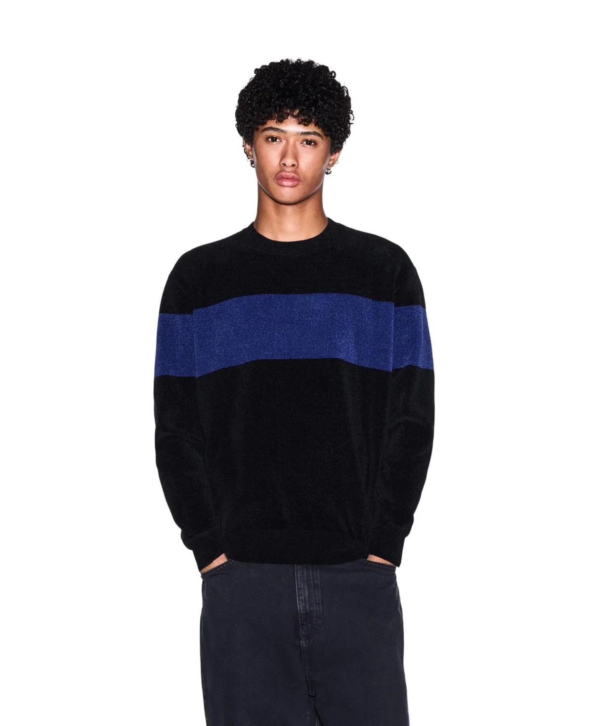 A - x Armani Exchange Long Sleeve Chenille Color Block Crewneck Sweater