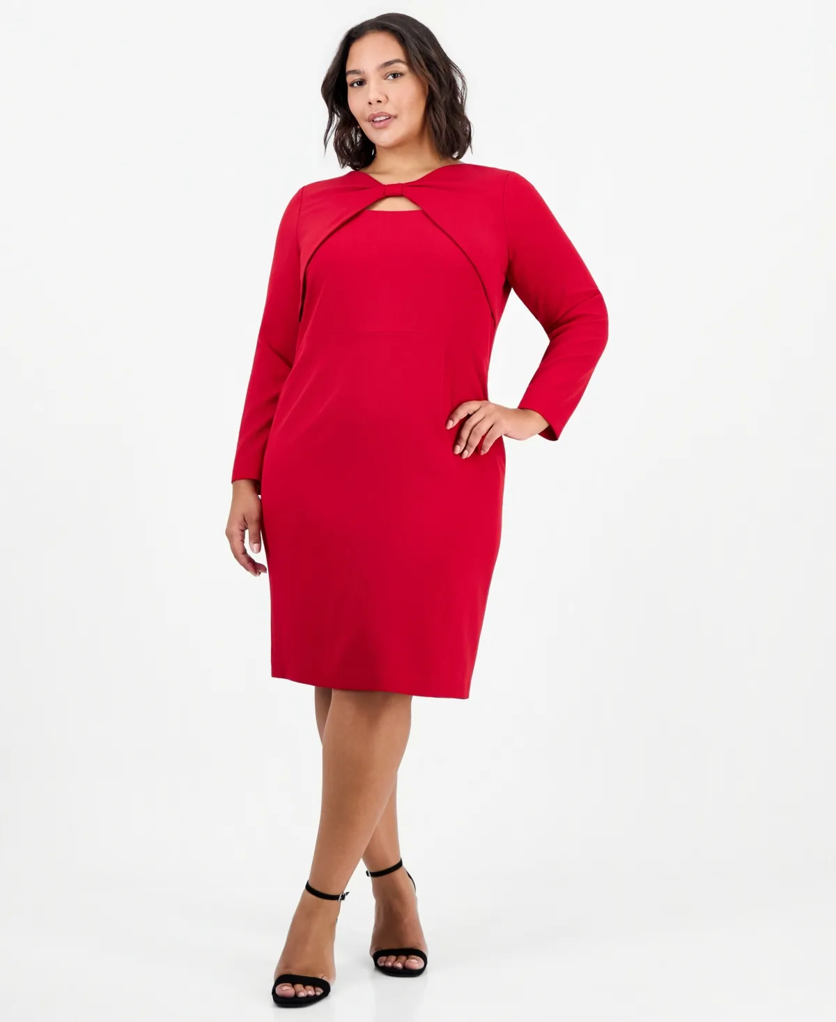 Twist-Front 3/4-Sleeve Keyhole Dress by Kasper