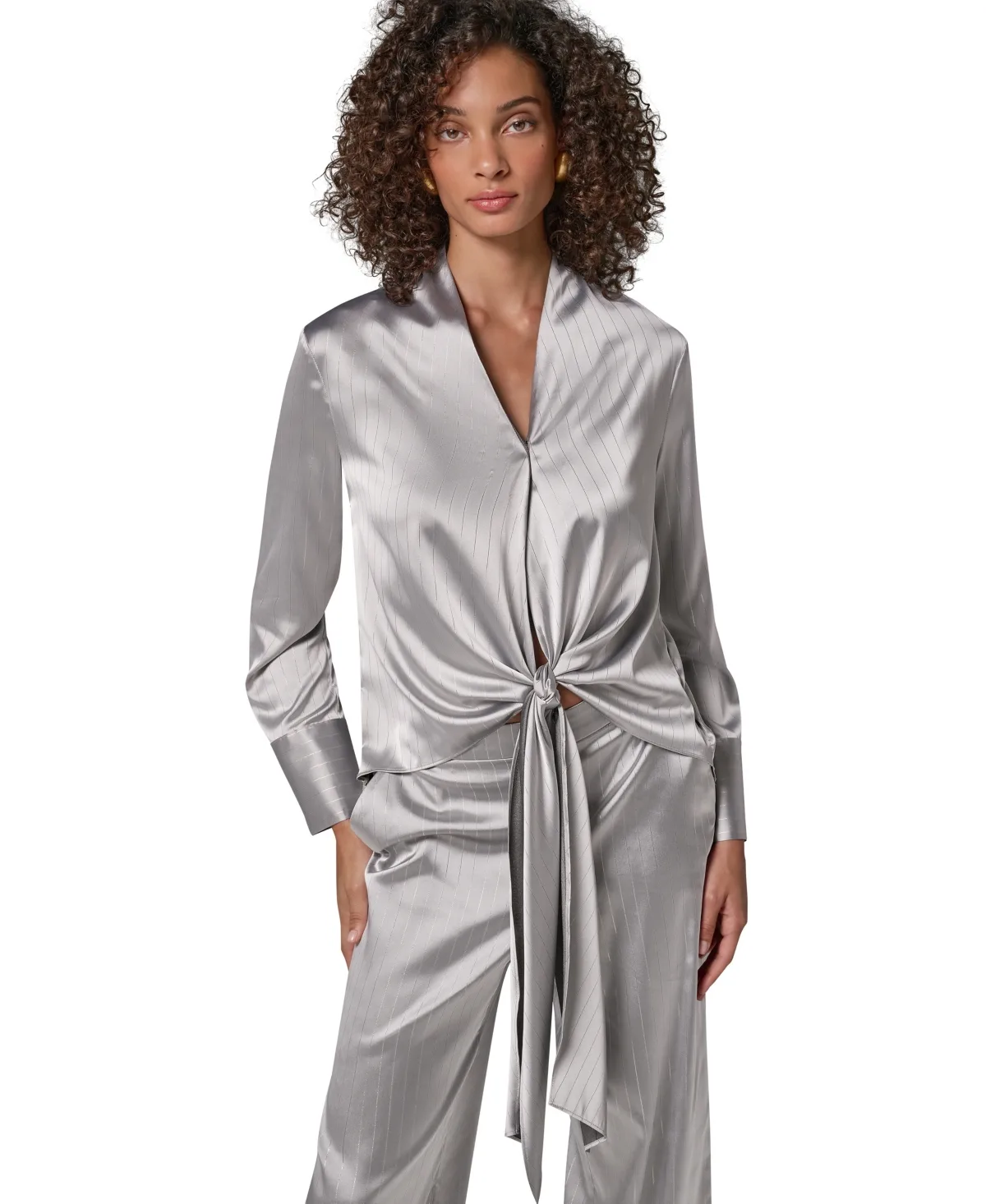 Long-Sleeve Wrap V-Neck Blouse by Donna Karan New York