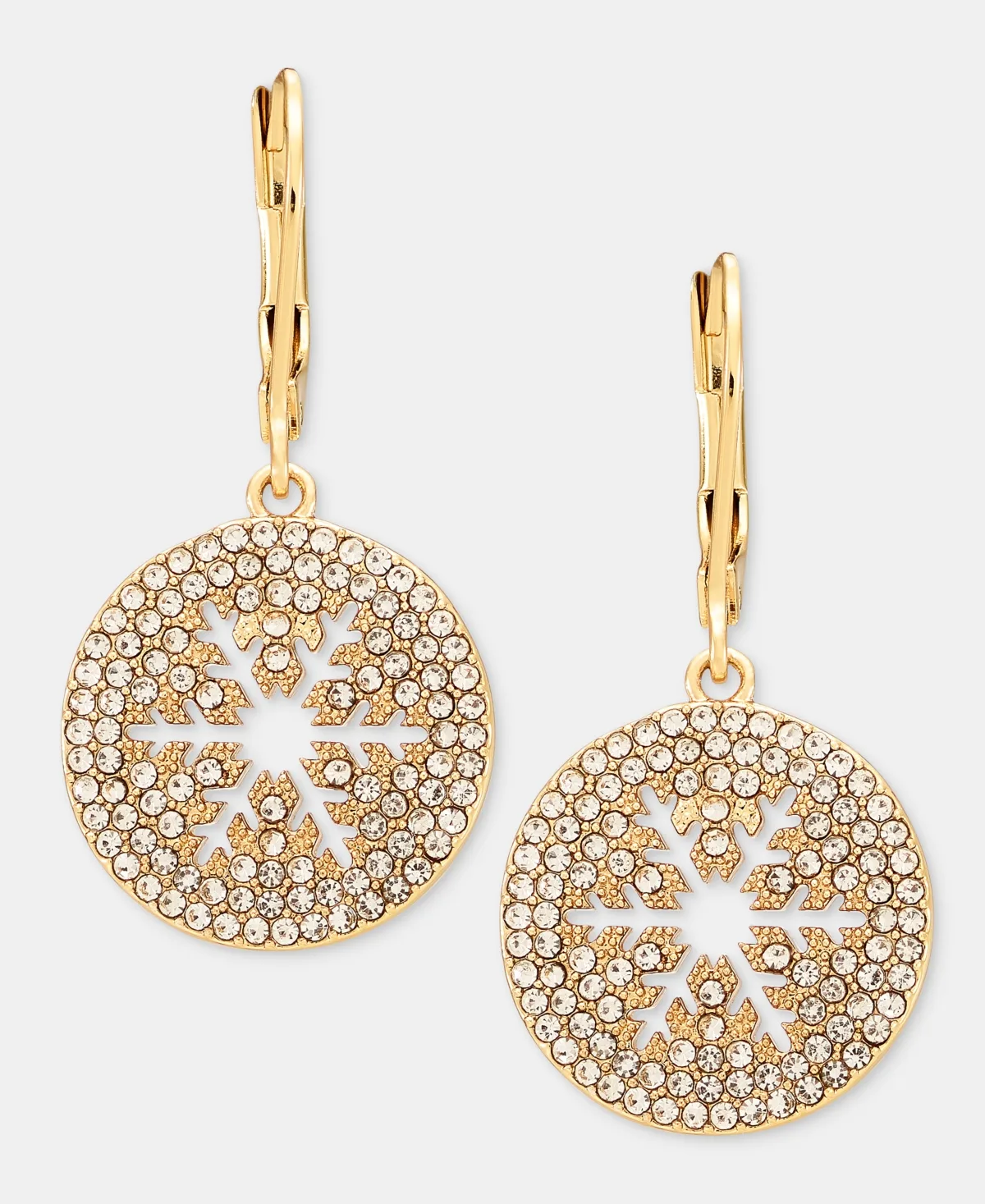 Crystal Gold-Tone Pave Snowflake Drop Earrings by Lonna & Lilly