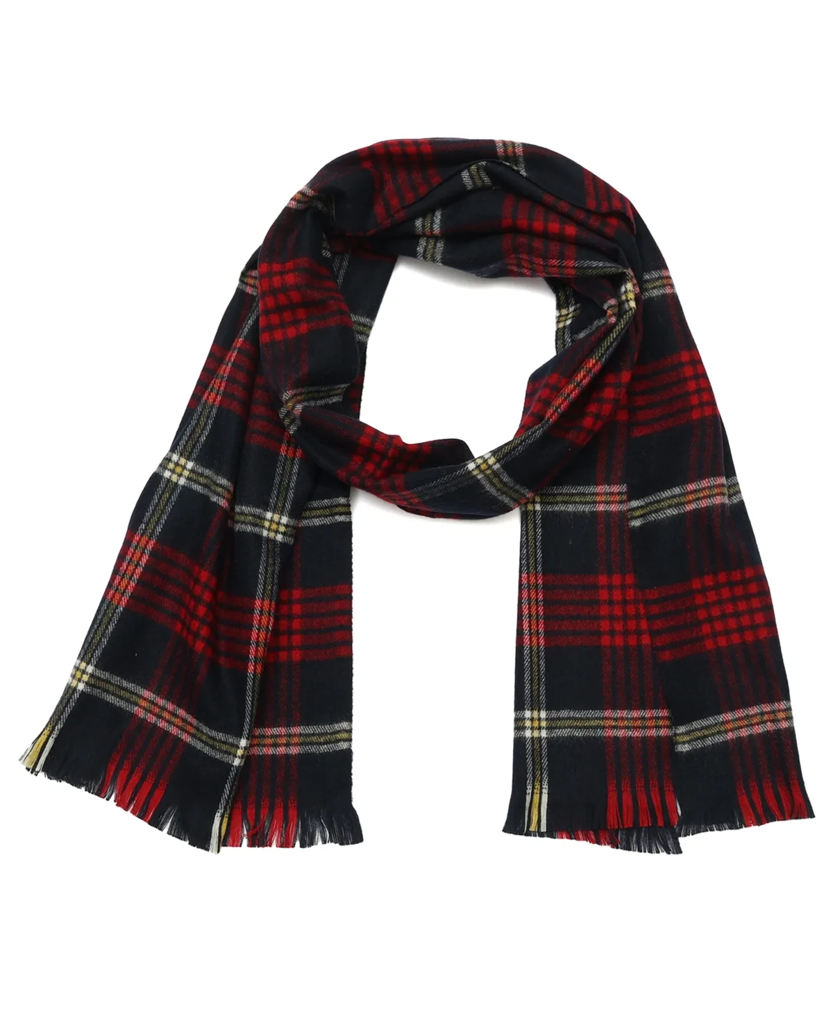 Check Plaid Fringe Scarf, 17W x 68H