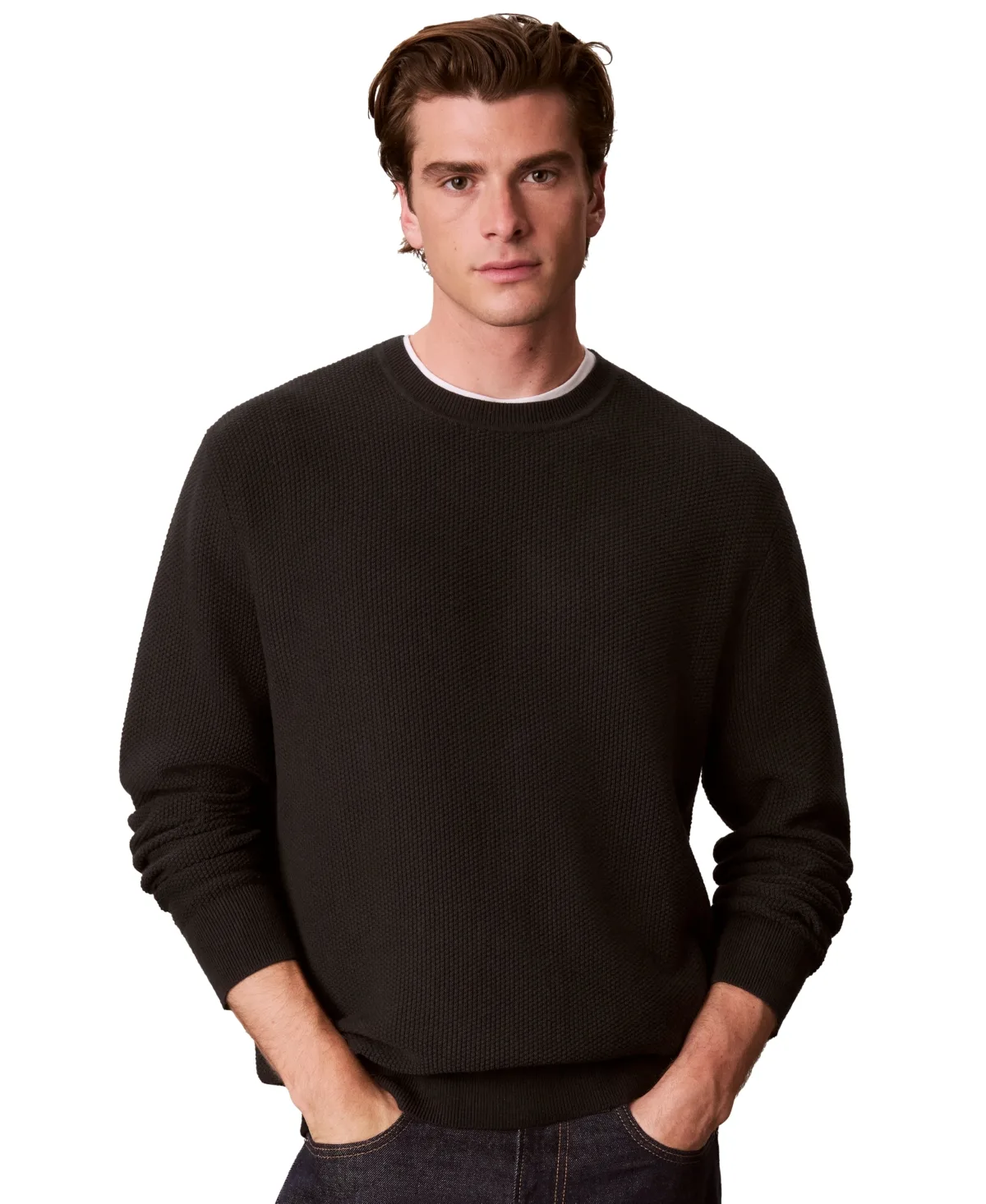 Textured Cotton Crewneck Sweater