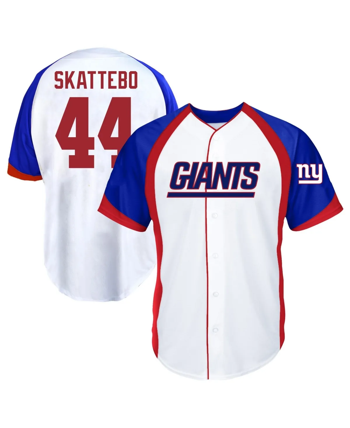 New York Giants Cam Skattebo Raglan-Sleeve Button-Up Baseball Jersey by Fanatics