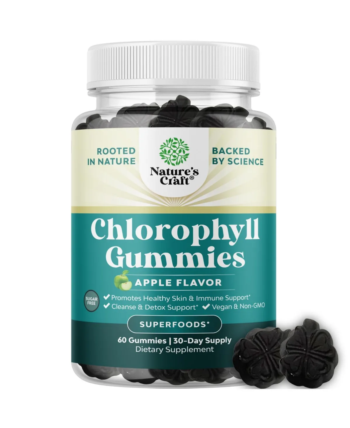 Chlorophyll Gummies - Internal Refreshment Supplement - Apple Flavored Chews - 60 Count by Natures Craft