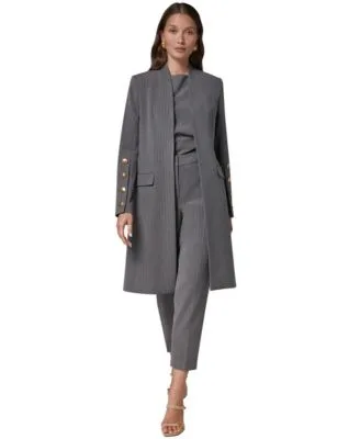 Pinstripe Long Lined Jacket Boat Neck Sleeveless Asymmetrical Blouse Pinstripe Slim Ankle Pants by Donna Karan New York