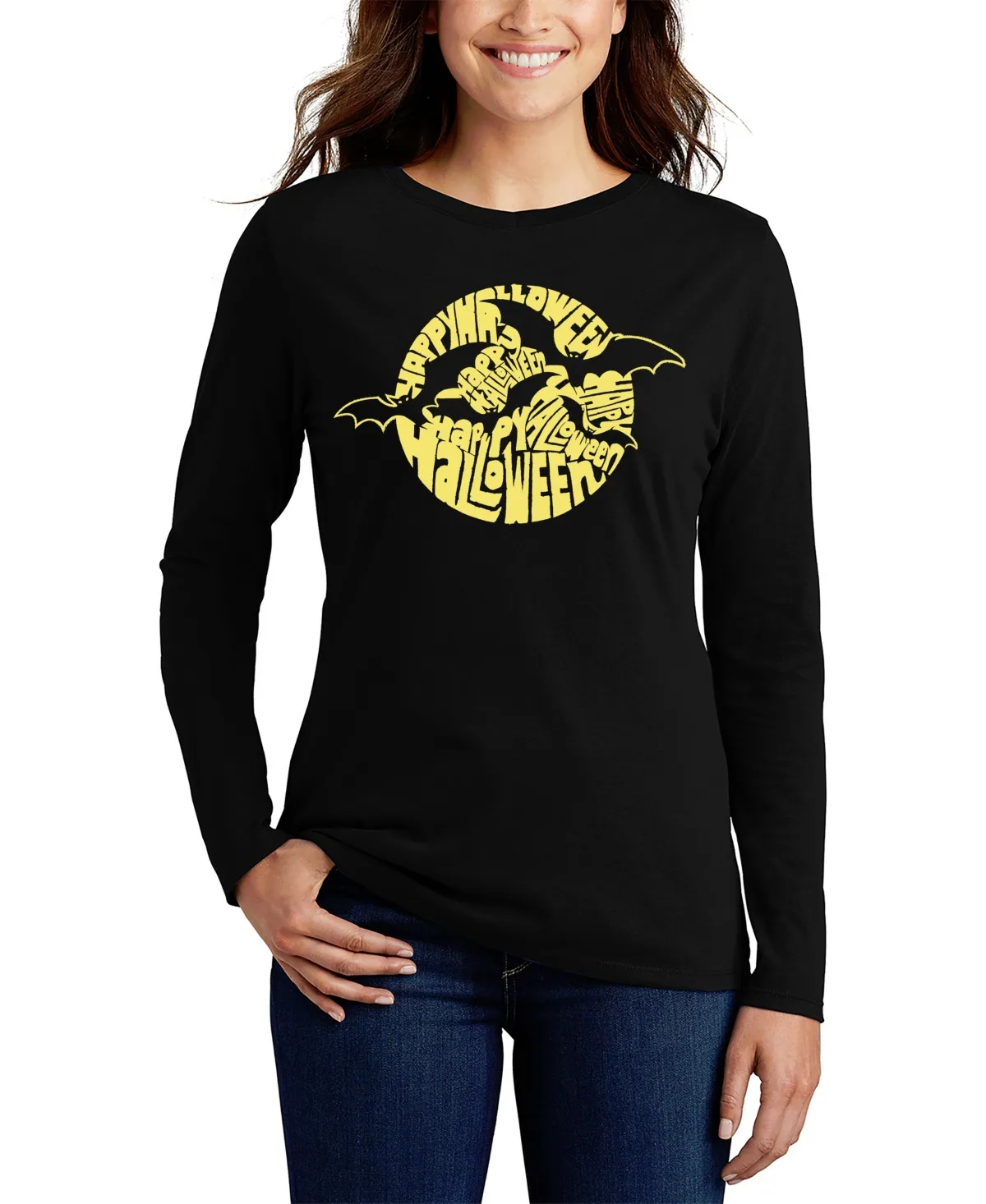 Halloween Bats Word Art Long Sleeve T-Shirt by LA Pop Art