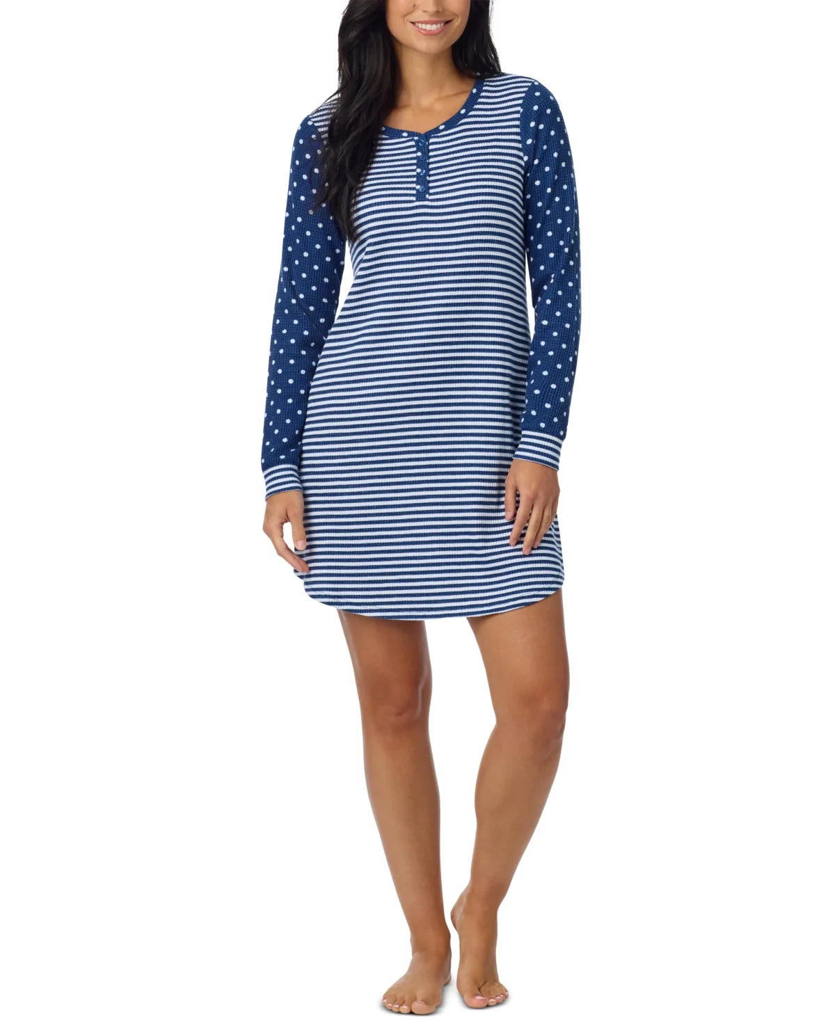 Long-Sleeve Brushed Waffle-Knit Henley Sleep Shirt by Cuddl Duds