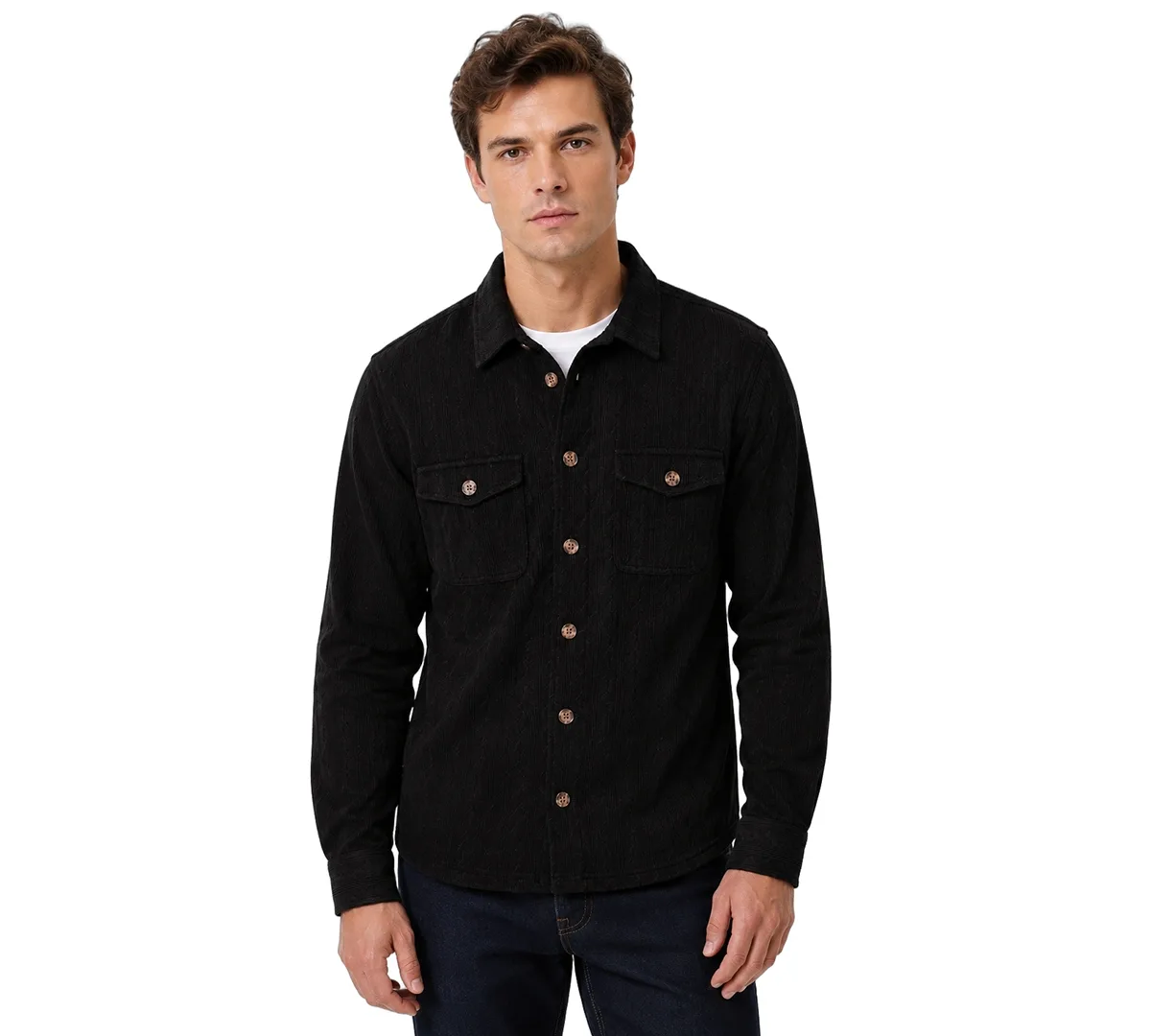 Cable-Knit Regular-Fit Shirt Jacket by Vintage 1946